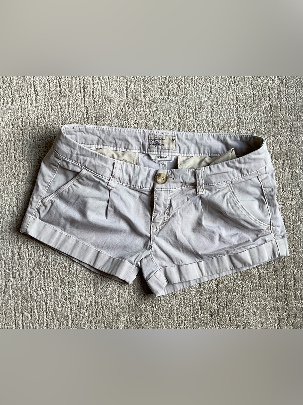 American Eagle Outfitters Light Gray High-Rise Cuffed Shorts